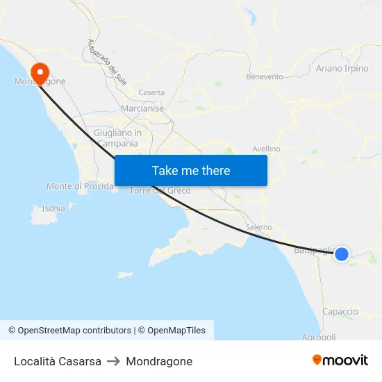 Località Casarsa to Mondragone map