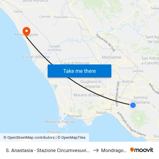S. Anastasia - Circumvesuviana Station to Mondragone map