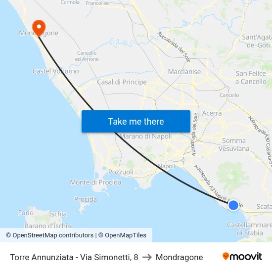 Torre Annunziata - Via Simonetti, 8 to Mondragone map