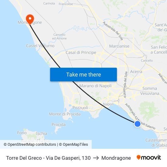 Torre Del Greco - Via De Gasperi, 130 to Mondragone map