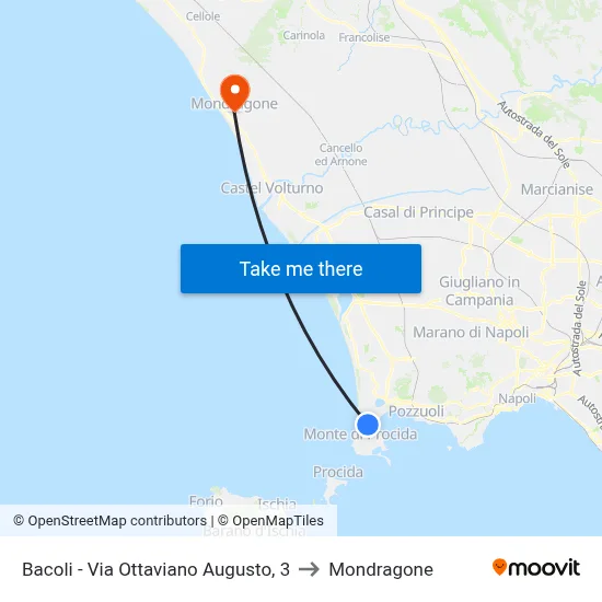 Bacoli - Via Ottaviano Augusto, 3 to Mondragone map