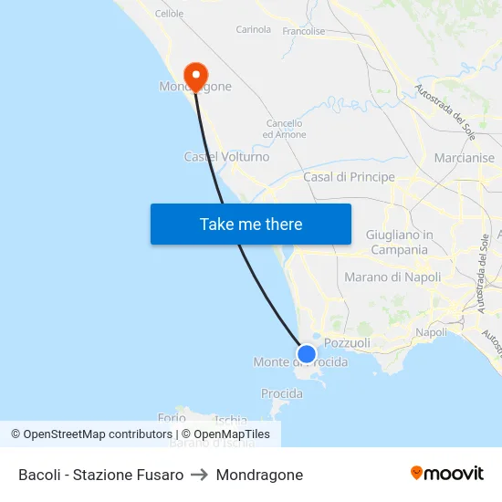 Bacoli - Stazione Fusaro to Mondragone map