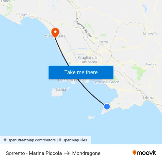 Sorrento - Marina Piccola to Mondragone map