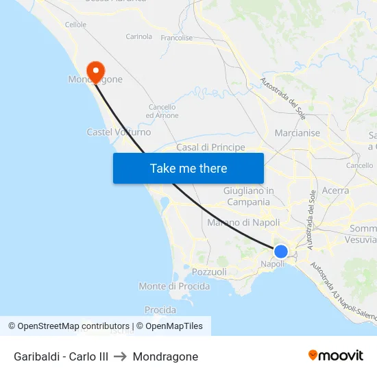 Garibaldi - Carlo III to Mondragone map