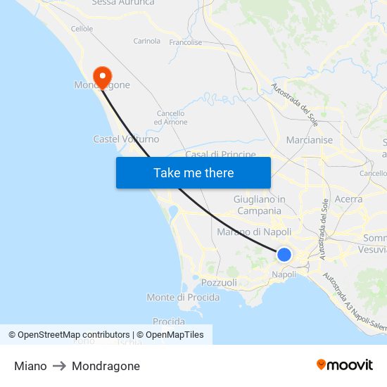 Miano to Mondragone map