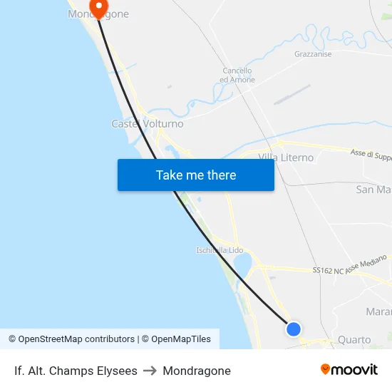 Stop Champs Elysees to Mondragone map
