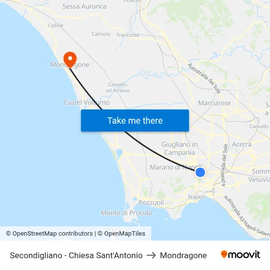 Secondigliano - St. Anthony Church to Mondragone map