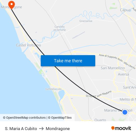 S. Maria A Cubito to Mondragone map