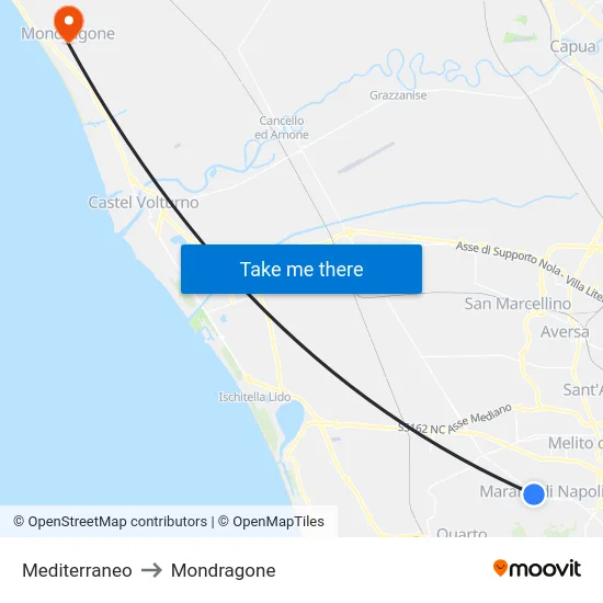 Mediterraneo to Mondragone map