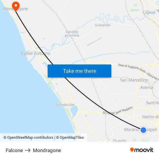 Falcone to Mondragone map