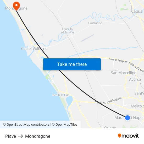 Piave to Mondragone map