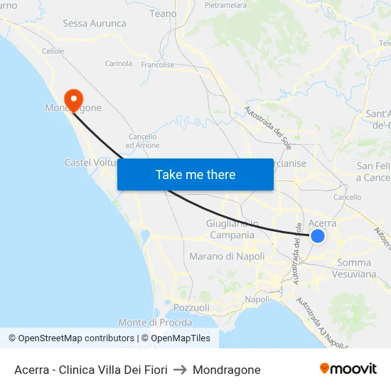 Acerra - Villa Dei Fiori Clinic to Mondragone map