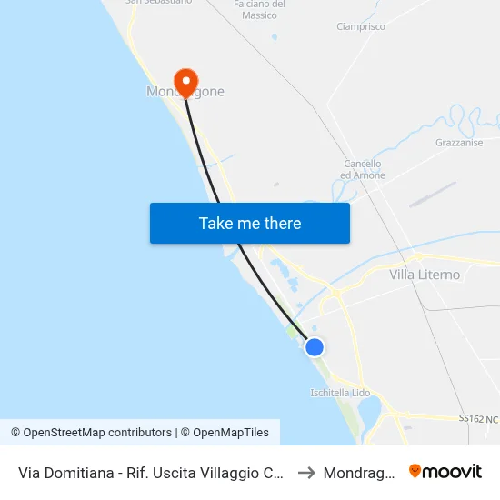 Via Domitiana - Villaggio Coppola Exit to Mondragone map