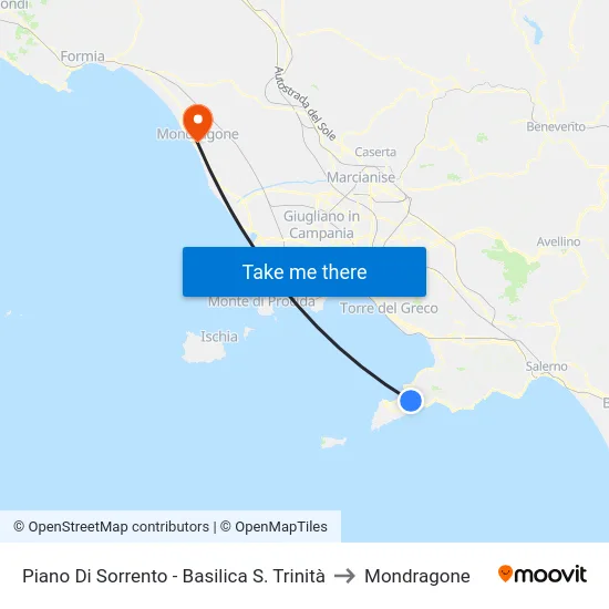 Piano Di Sorrento - Basilica S. Trinità to Mondragone map