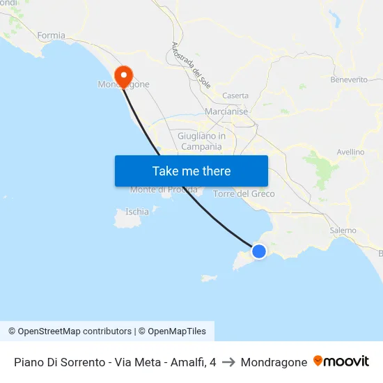 Piano Di Sorrento - Via Meta - Amalfi, 4 to Mondragone map