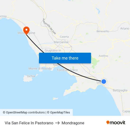 Via San Felice In Pastorano to Mondragone map