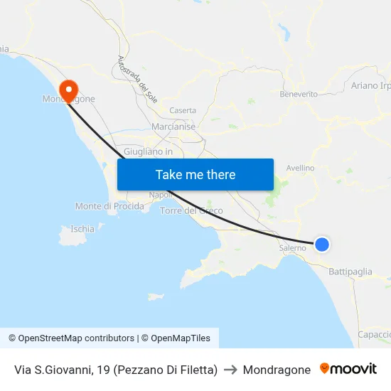 Via San Giovanni, 19 (Pezzano of Filetta) to Mondragone map