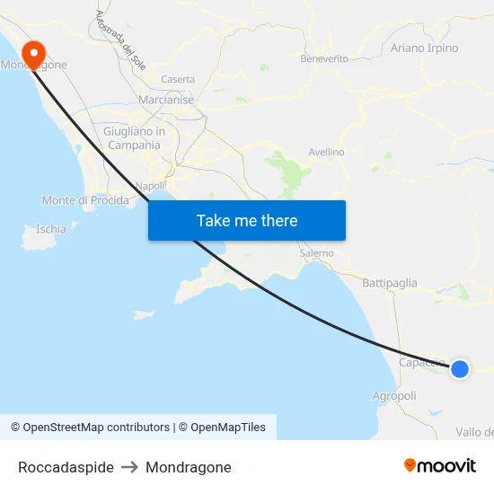 Roccadaspide to Mondragone map