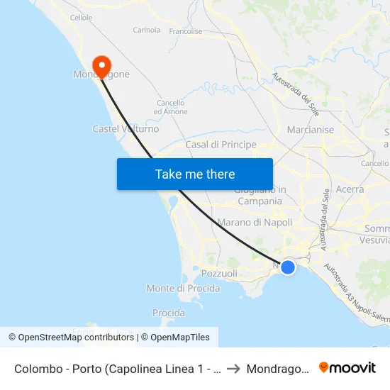 Colombo - Porto (Capolinea Linea 1 - 4) to Mondragone map