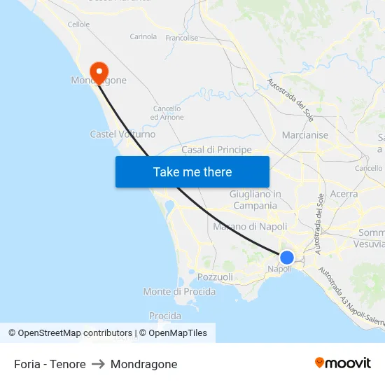 Foria - Tenore to Mondragone map