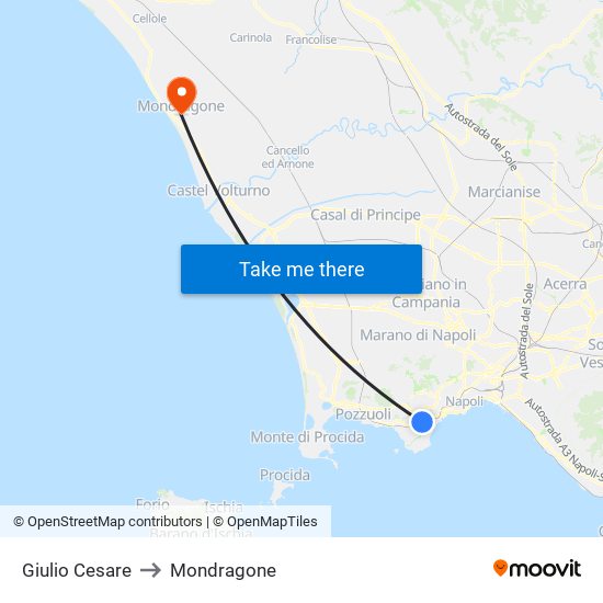 Giulio Cesare to Mondragone map