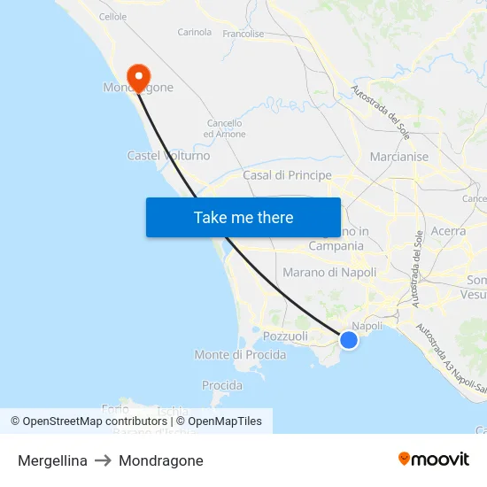 Mergellina to Mondragone map