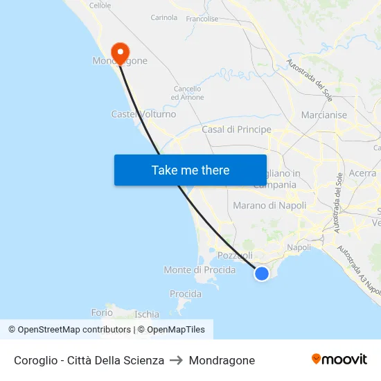 Coroglio - Science City to Mondragone map