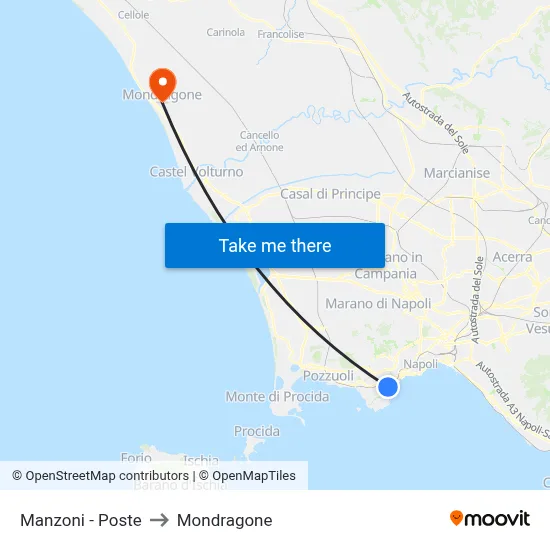 Manzoni - Post Office to Mondragone map