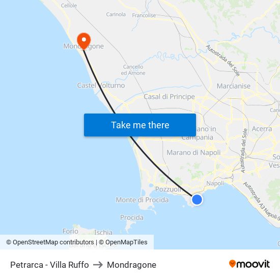 Petrarca - Villa Ruffo to Mondragone map