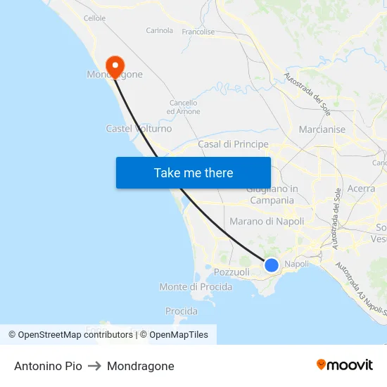 Antonino Pio to Mondragone map
