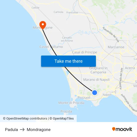 Padula to Mondragone map