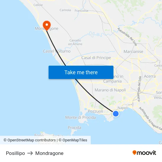 Posillipo to Mondragone map