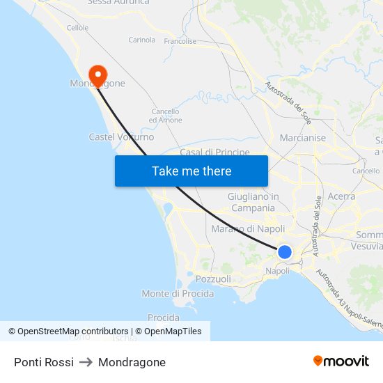 Ponti Rossi to Mondragone map