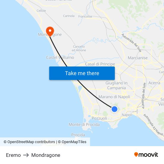 Eremo to Mondragone map