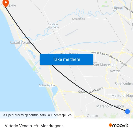 Vittorio Veneto to Mondragone map