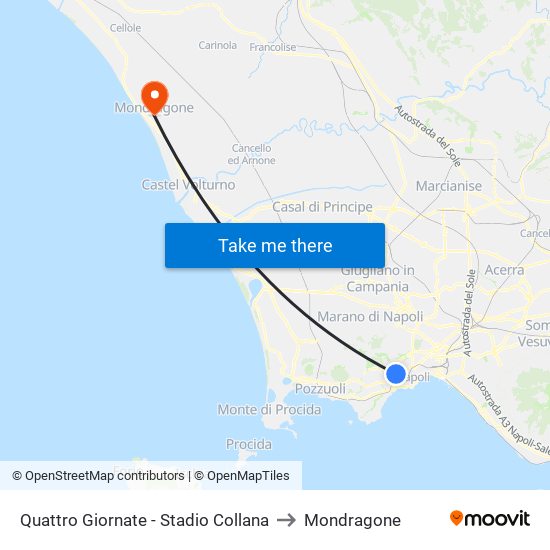 Quattro Giornate - Stadio Collana to Mondragone map