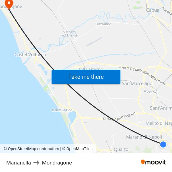 Marianella to Mondragone map