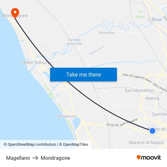 Magellano to Mondragone map