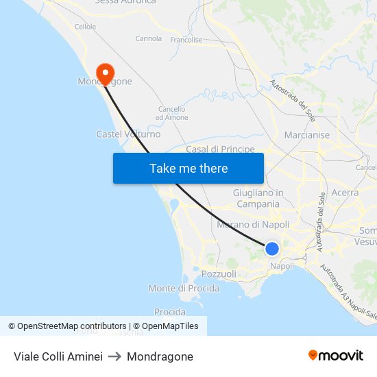 Viale Colli Aminei to Mondragone map