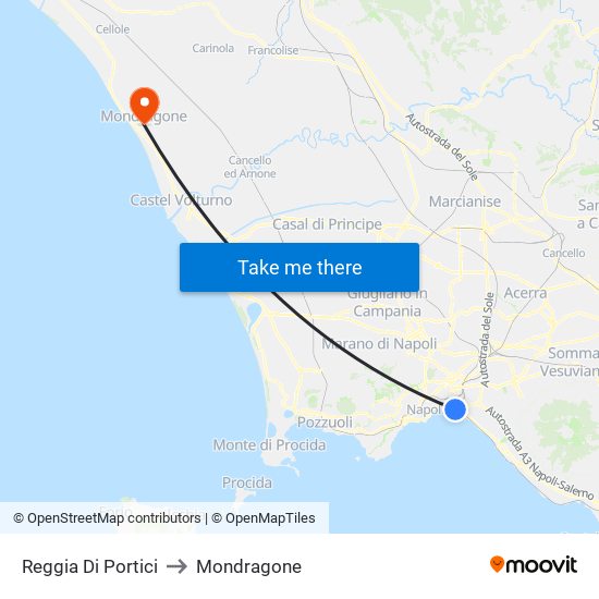 Reggia Di Portici to Mondragone map