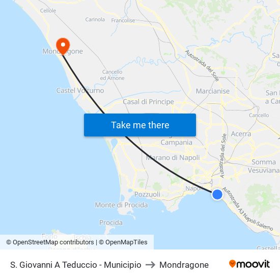 S. Giovanni A Teduccio - Municipio to Mondragone map