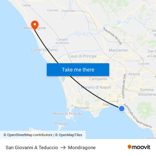 San Giovanni A Teduccio to Mondragone map