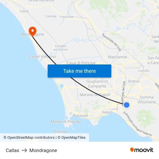 Callas to Mondragone map