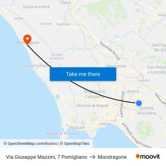 Via Giuseppe Mazzini, 7 Pomigliano to Mondragone map