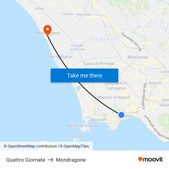 Quattro Giornate to Mondragone map