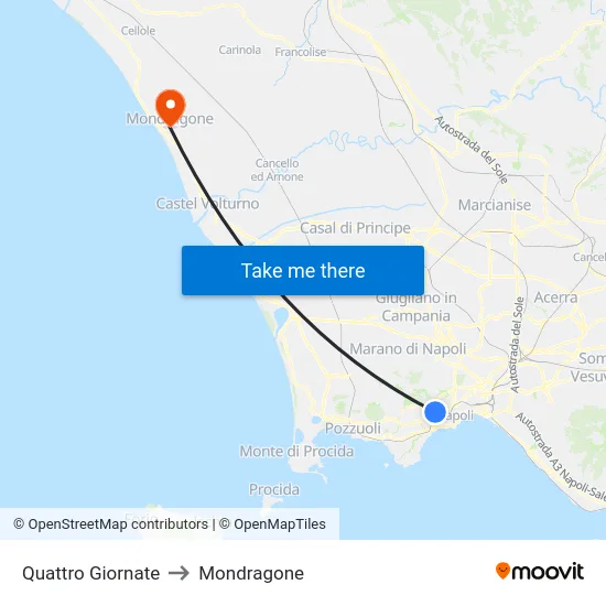 Quattro Giornate to Mondragone map