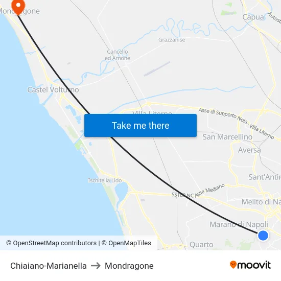 Chiaiano-Marianella to Mondragone map