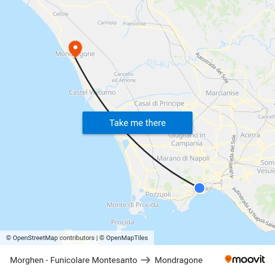 Morghen - Montesanto Funicular to Mondragone map