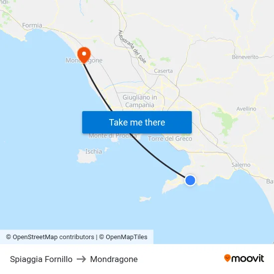 Fornillo Beach to Mondragone map