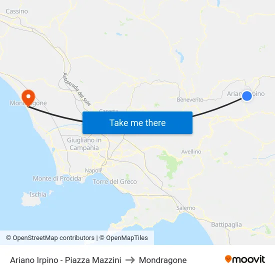 Ariano Irpino - Piazza Mazzini to Mondragone map